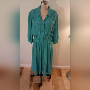 Vtg 80s Teal Midi Dress